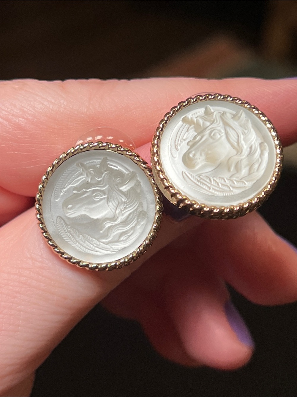 Kirk’s Folly Pegasus Winged Unicorn Round White Gold Statement Earrings
